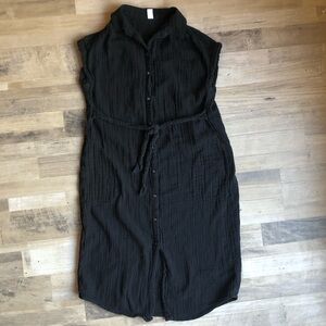 Old Navy Womens Maternity Midi Dress Size S Black 100% Cotton Button Up Coastal